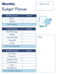 Light Blue Minimalist Financial Monthly Budget Planner 1